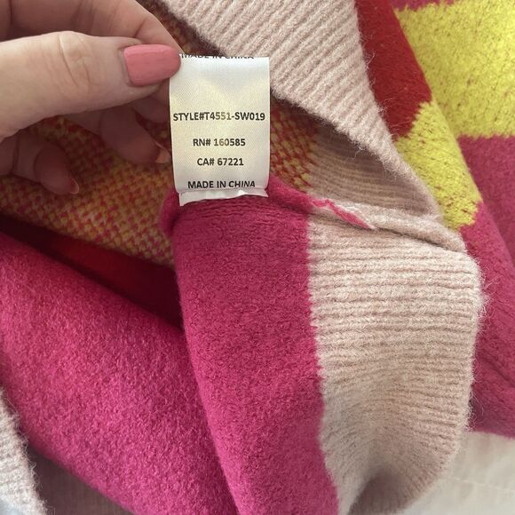 90s Revival Ciebon Colorblock Mock Neck Sweater Pink Abstract Cozy Knit Size S - Picture 9 of 12